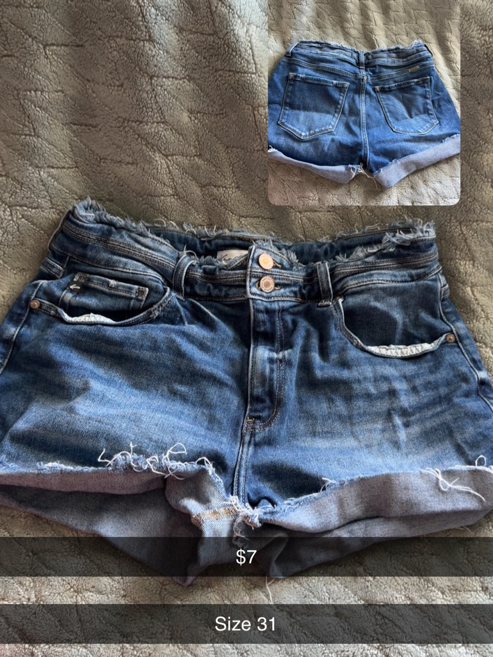 KanCan Distressed Rolled Hem Denim Shorts - Blue